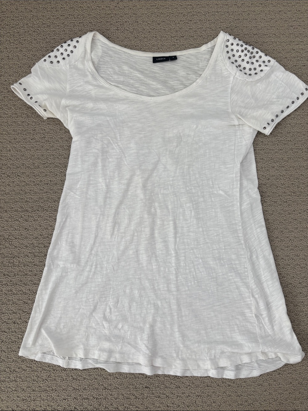 Cotton White Stud-Detail Scoop Neck Tee